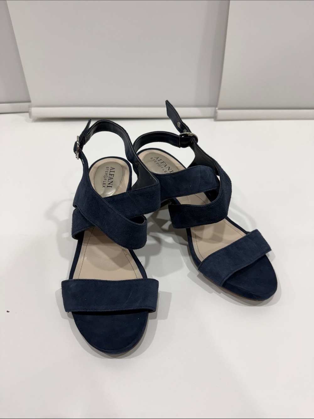 Alfani Navy Suede Cross-Strap Heeled Sandals